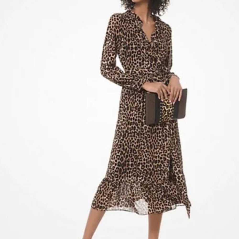 Michael Kors Small Long Sleeve Leopard Print Wrap Dress